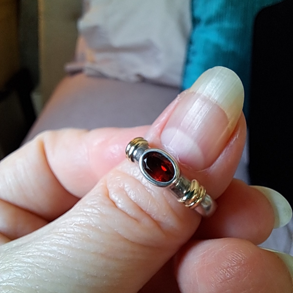 Vintage Sterling Silver 14k Yellow Gold Garnet Artisan Handmade Ring Size 7